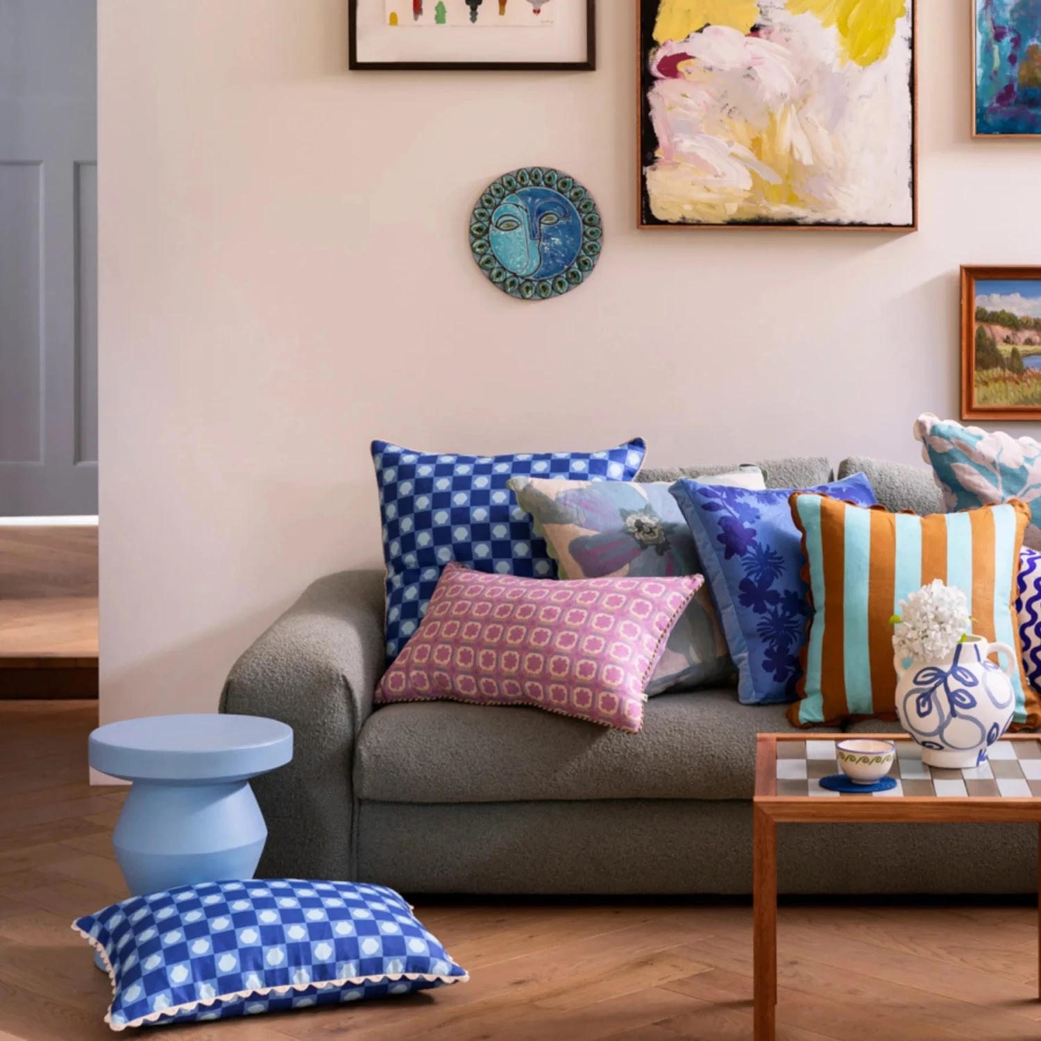 Pedestal Side Table - Soft Blue - Image 2