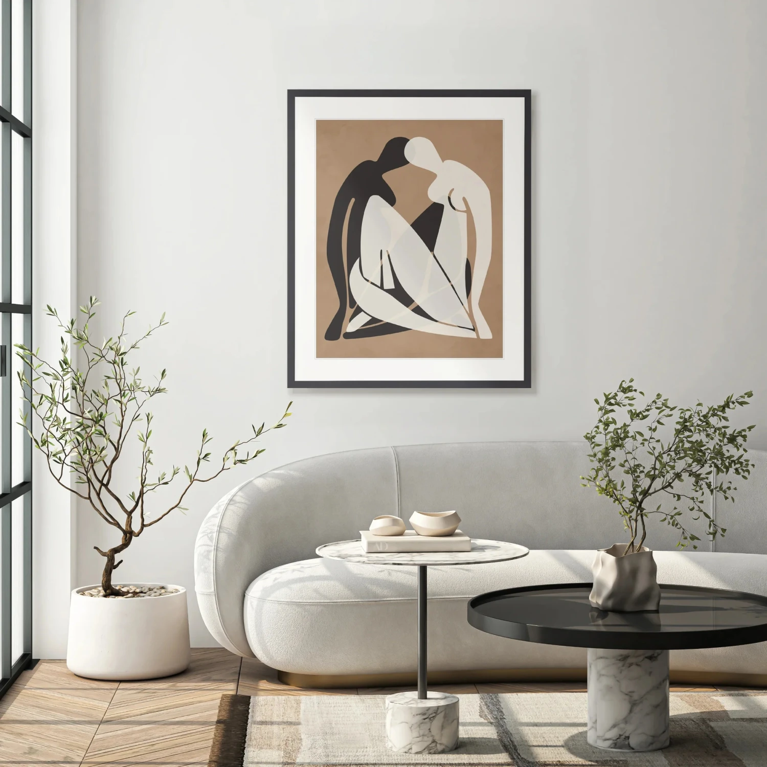 Amoureux Silhouette II Print 63cm X 82cm Whitewash Oak Frame - Image 2