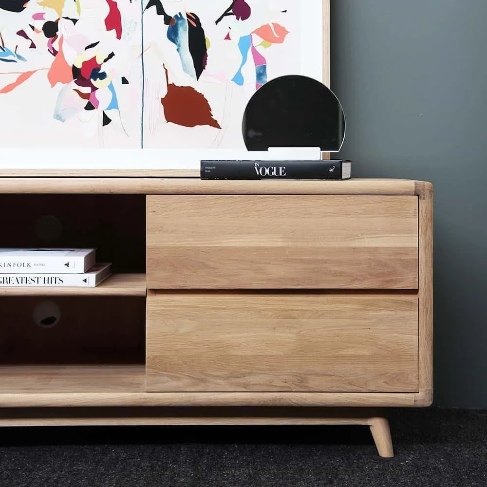 Vintage Low TV Unit - Oak - Image 5