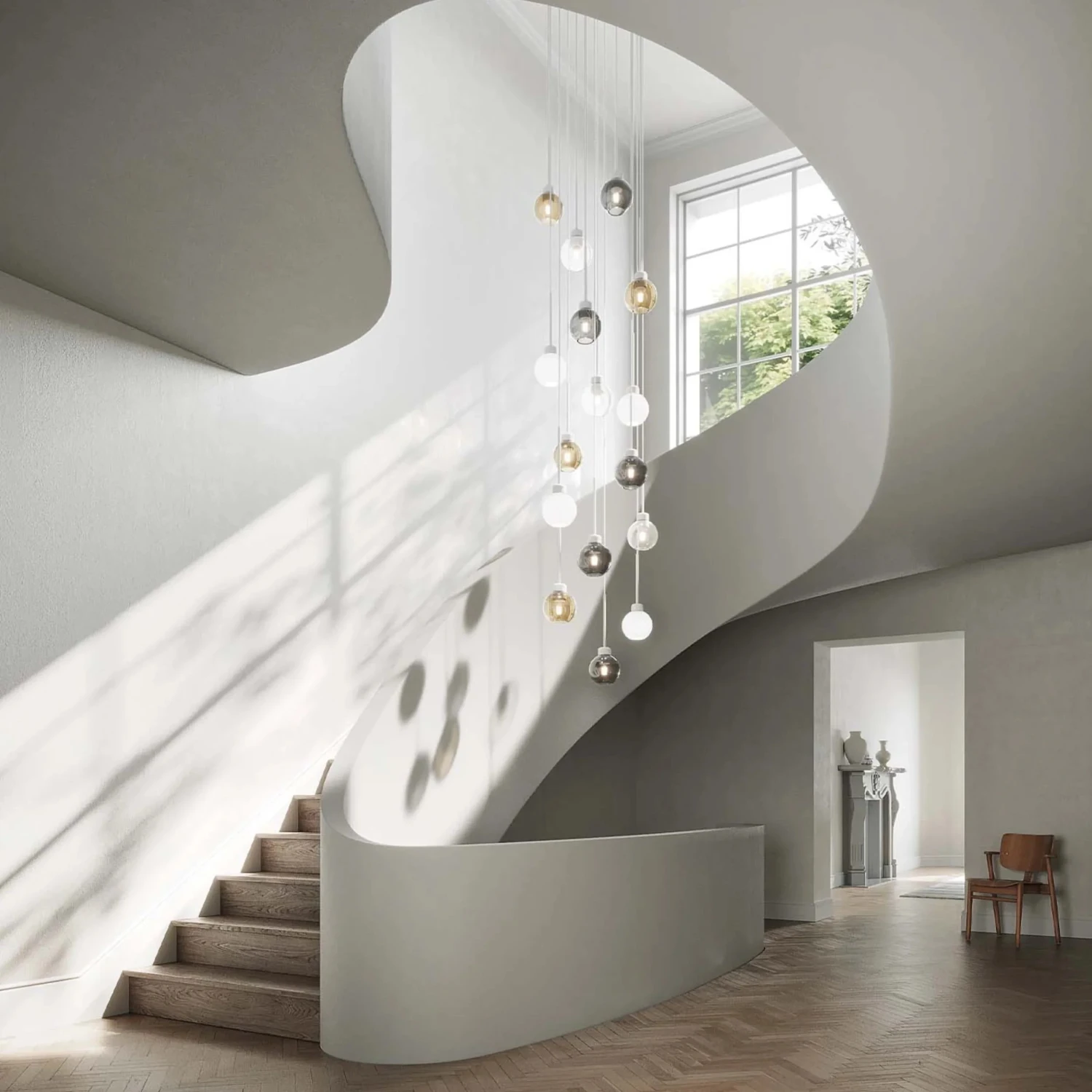 Parlour Lite Sphere Pendant - White/Amber - Image 2