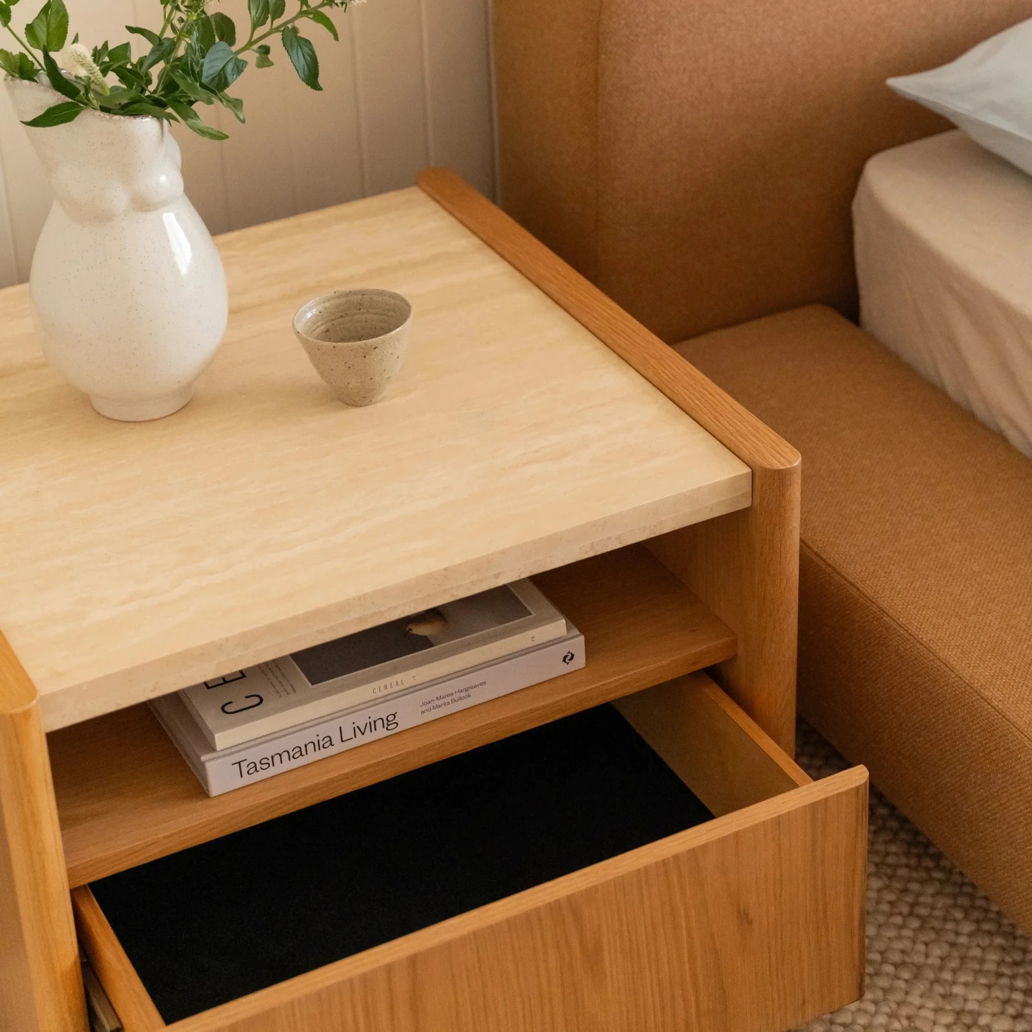 Stella Bedside Table - Oak/Travertine - Image 6
