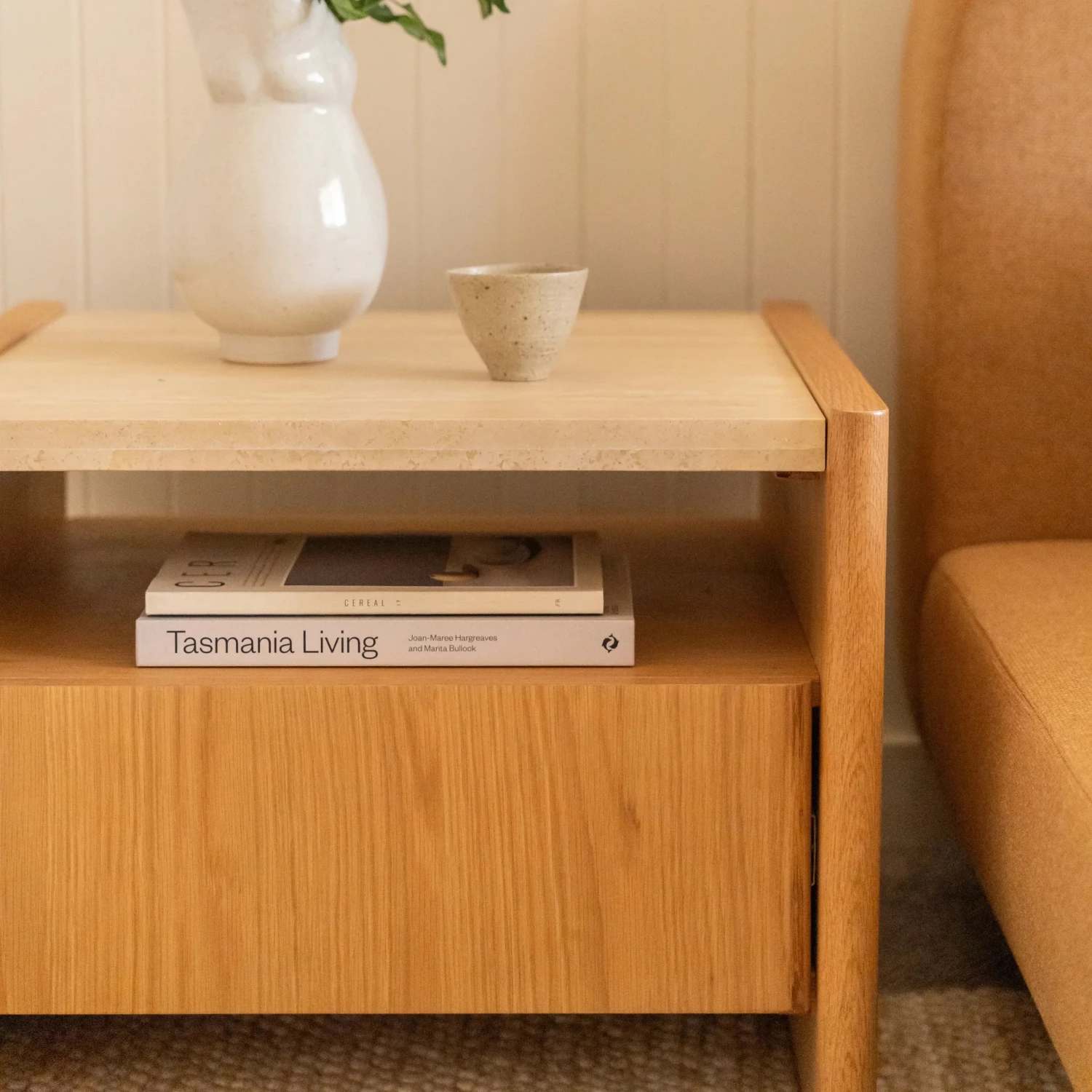 Stella Bedside Table - Oak/Travertine - Image 8