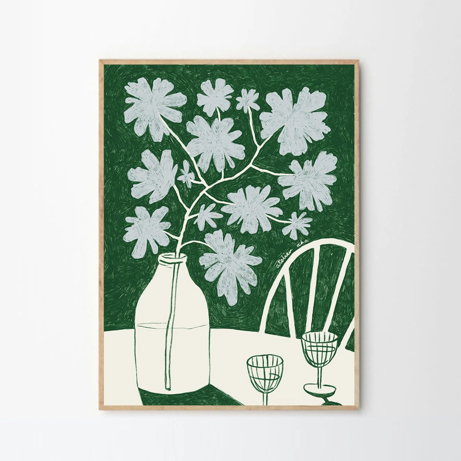 Blue Flowers & Red Wine Print 50Cm X 70Cm