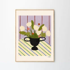 Flowers On Striped Cloth Print 21Cm X 29.7Cm (A4)