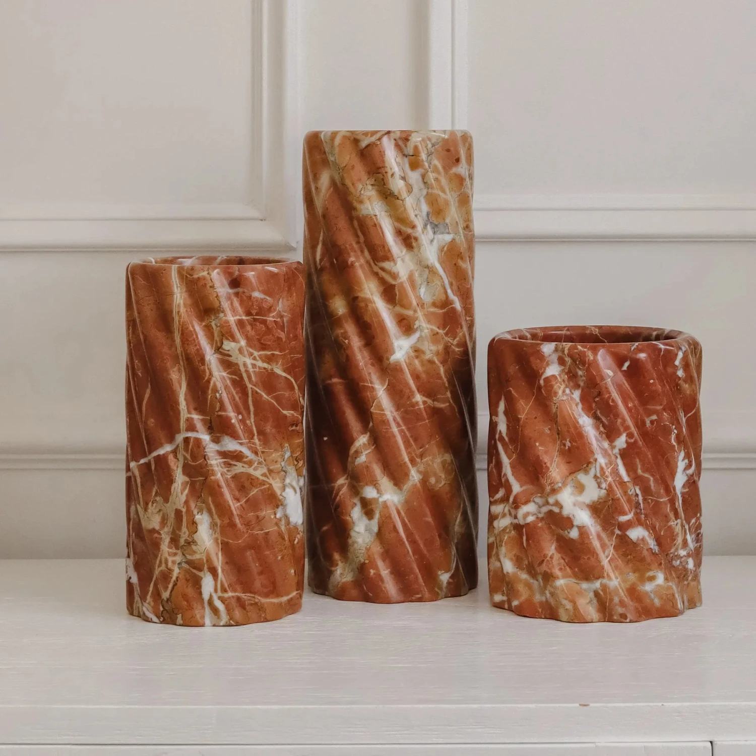 Twist Stone Vase Tall - Rojo Alicante Marble - Image 3