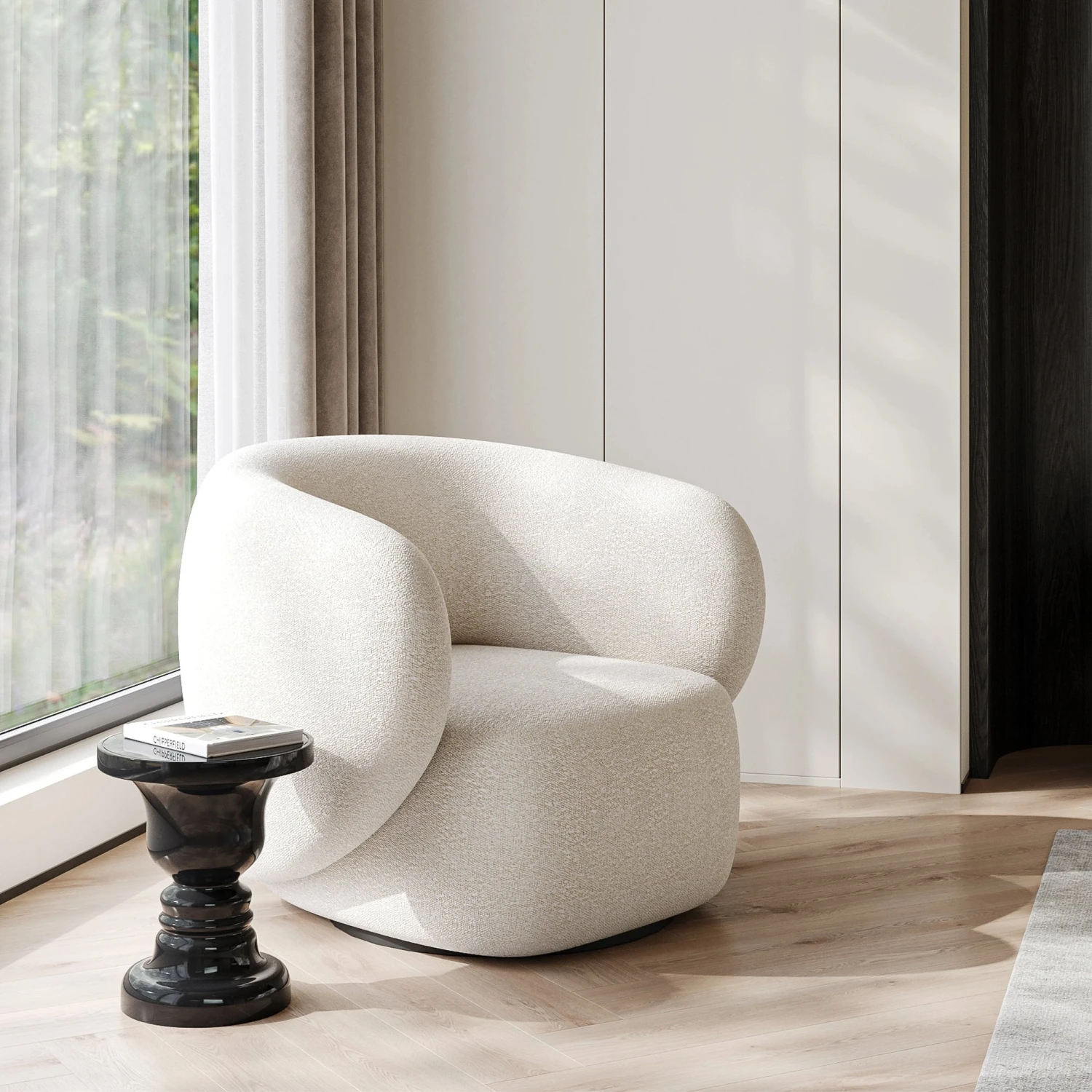 Swell Swivel Armchair - Maya Cream Boucle - Image 3