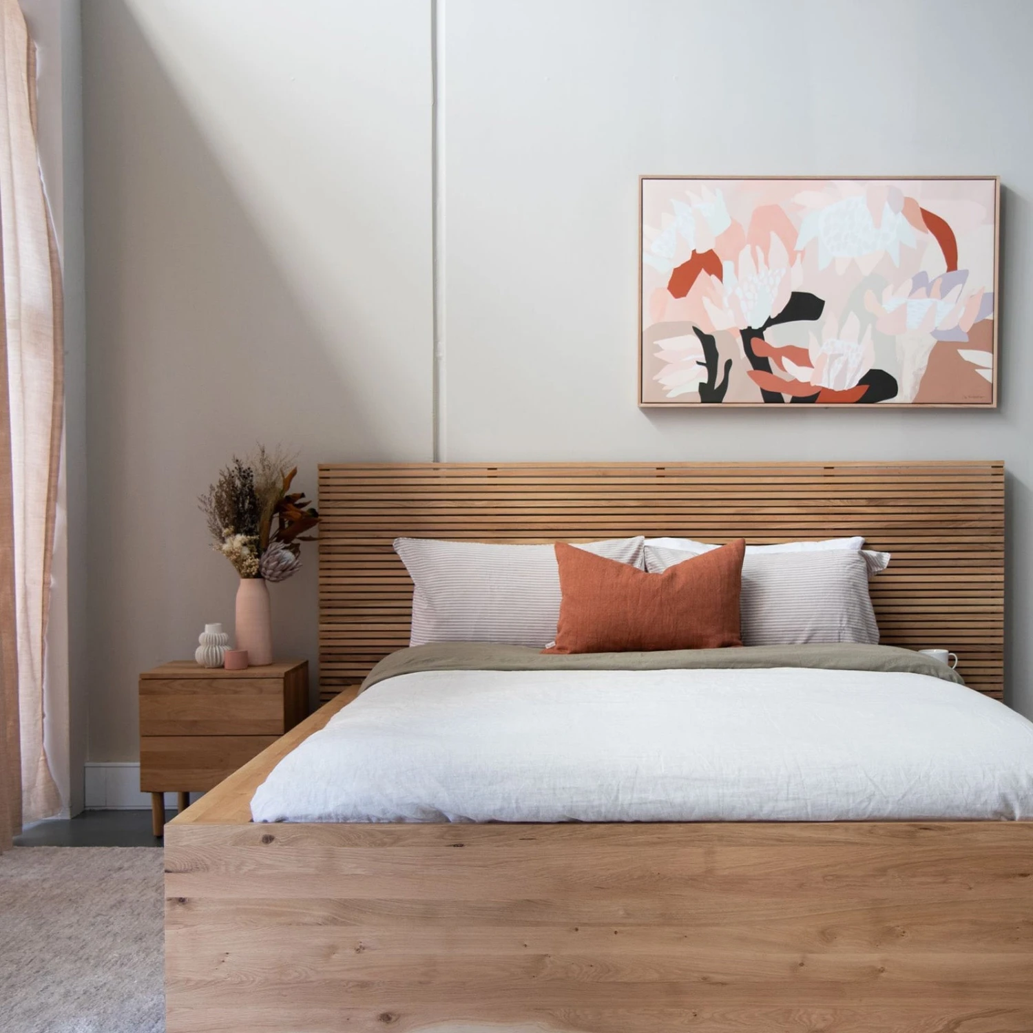 Linear Queen Bed Head - Oak - Image 9